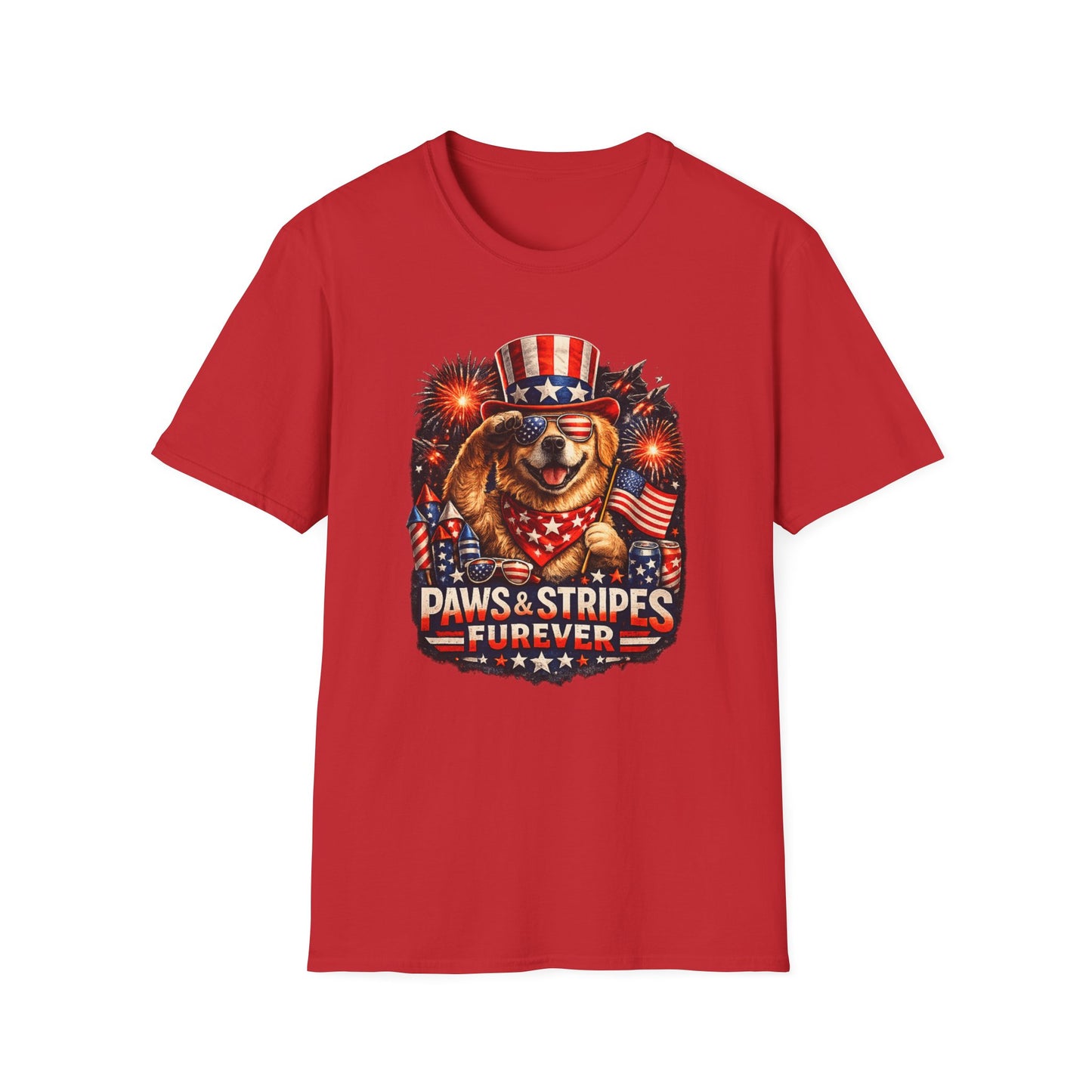 Patriotic Dog T-Shirt — "Paws & Stripes Forever" 4th of July Tee