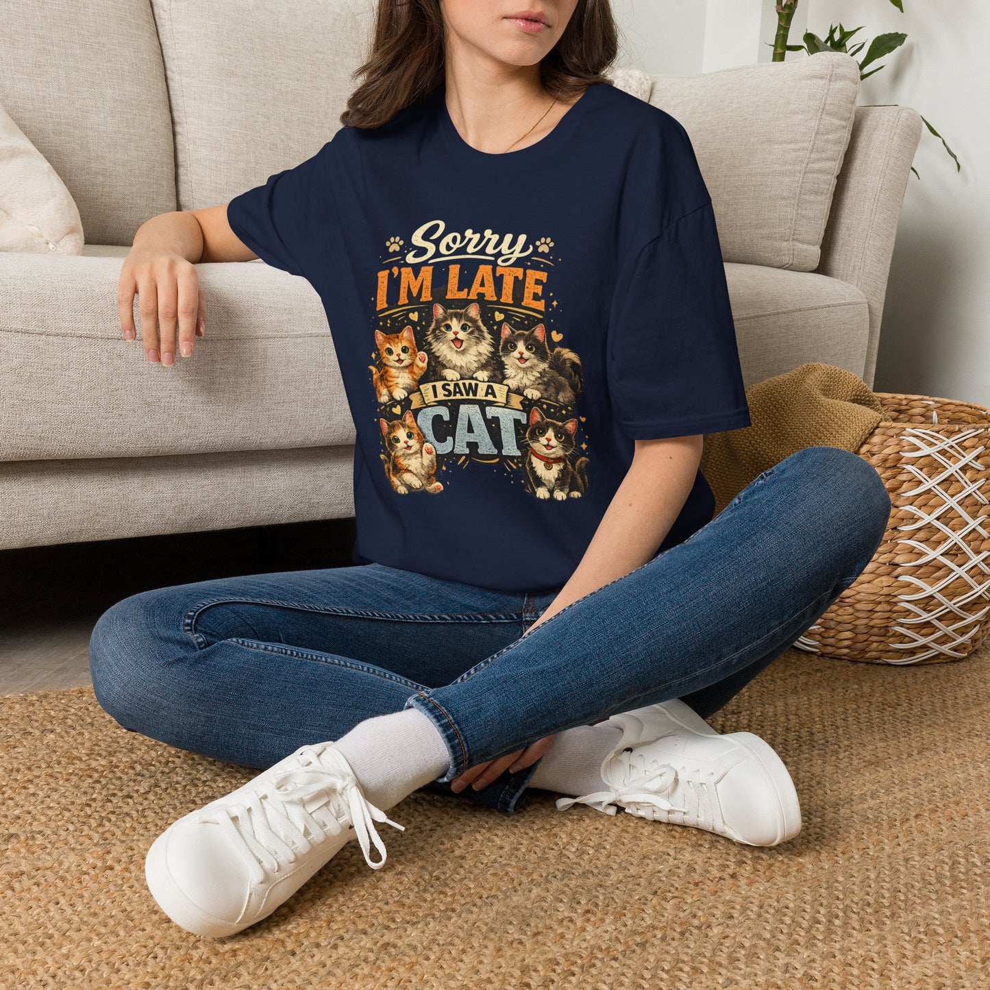 Sorry I'm Late I Saw A Cat T-Shirt — Cute Cat Lover Graphic Tee