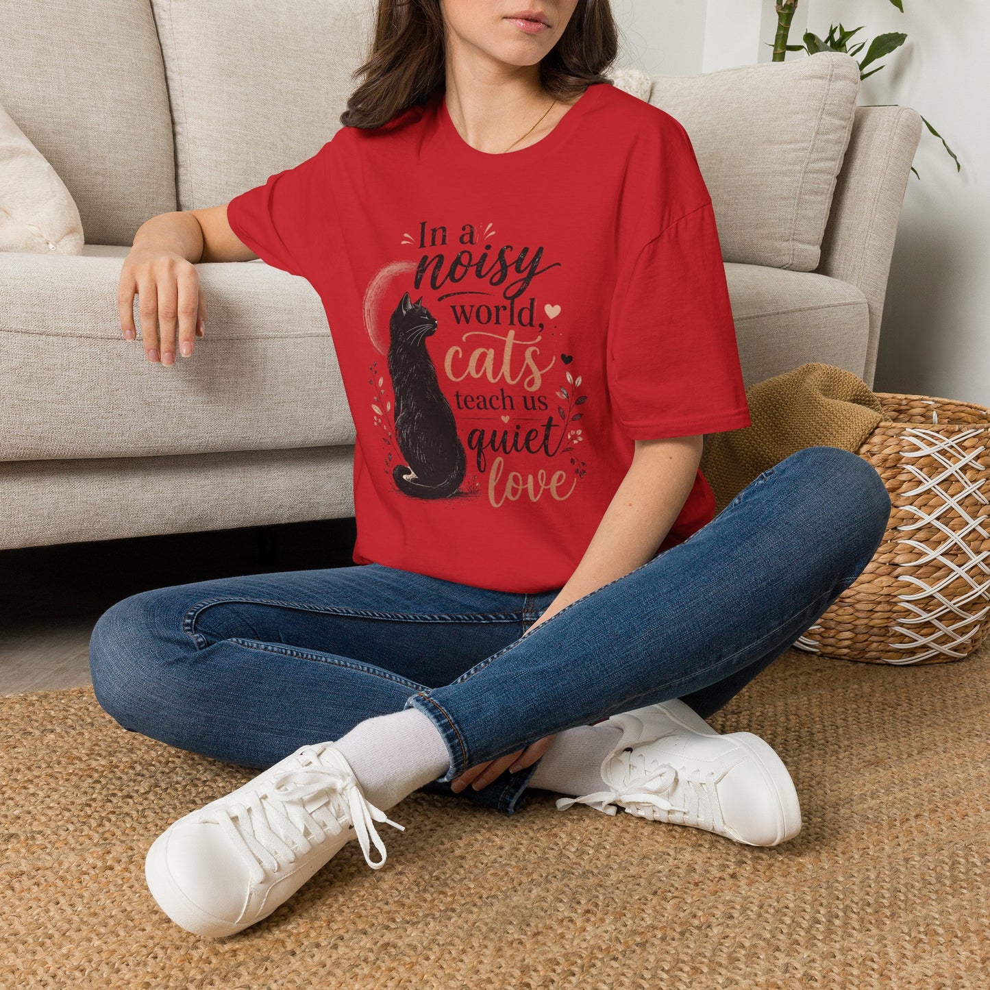 Cat Lover T‑Shirt — "In a Noisy World, Cats Teach Us Quiet Love"