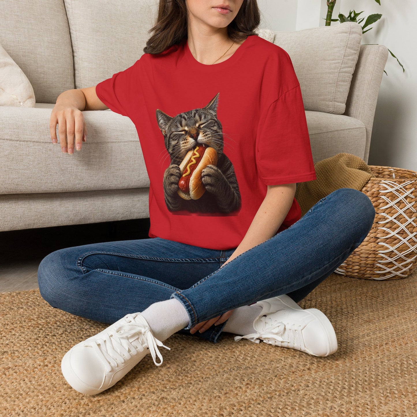Cat Eating Hot Dog T-Shirt — Funny Cute Cat Graphic Tee