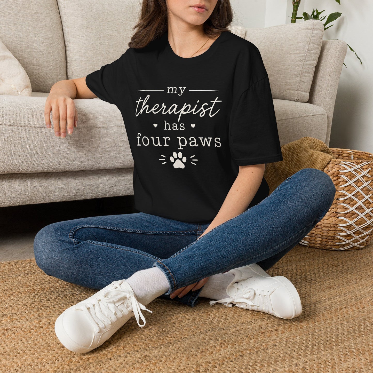 Pet Lover T-Shirt — "My Therapist Has Four Paws" Cute Dog & Cat Therapy Tee