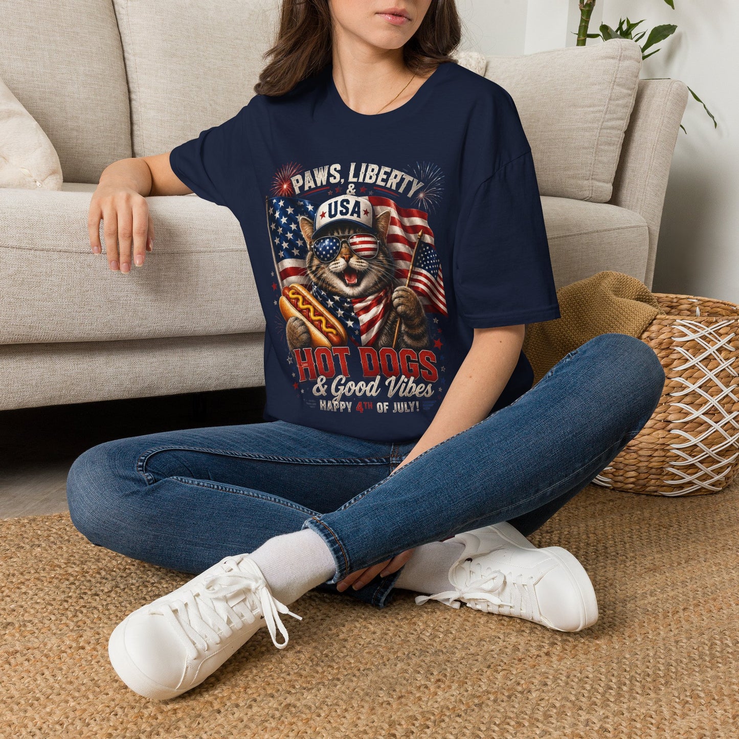 Paws, Liberty & USA Cat T-Shirt — Patriotic 4th of July Cat Graphic Tee