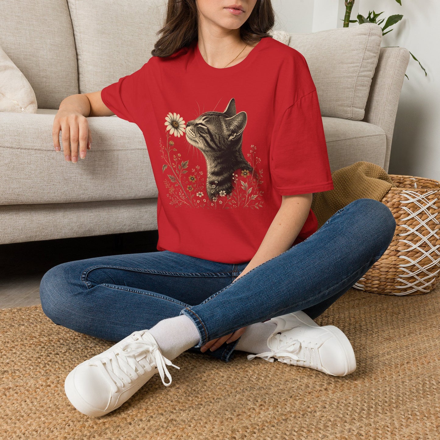Cat & Wildflower T-Shirt — Whimsical Floral Kitty Tee