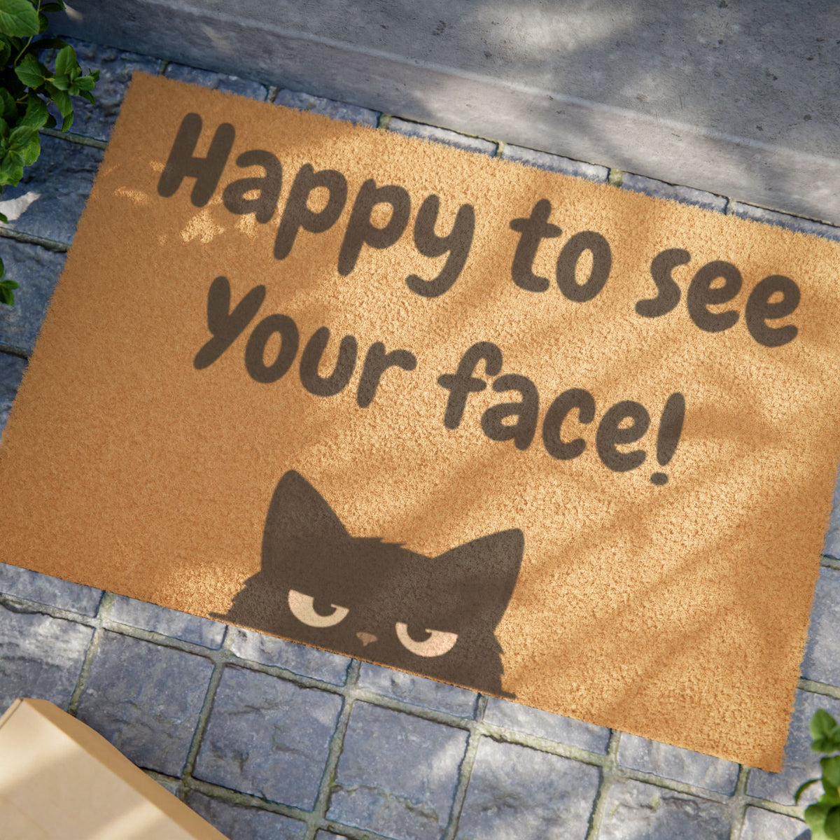 Doormat — "Happy to See Your Face!" Cat Welcome Coir Mat