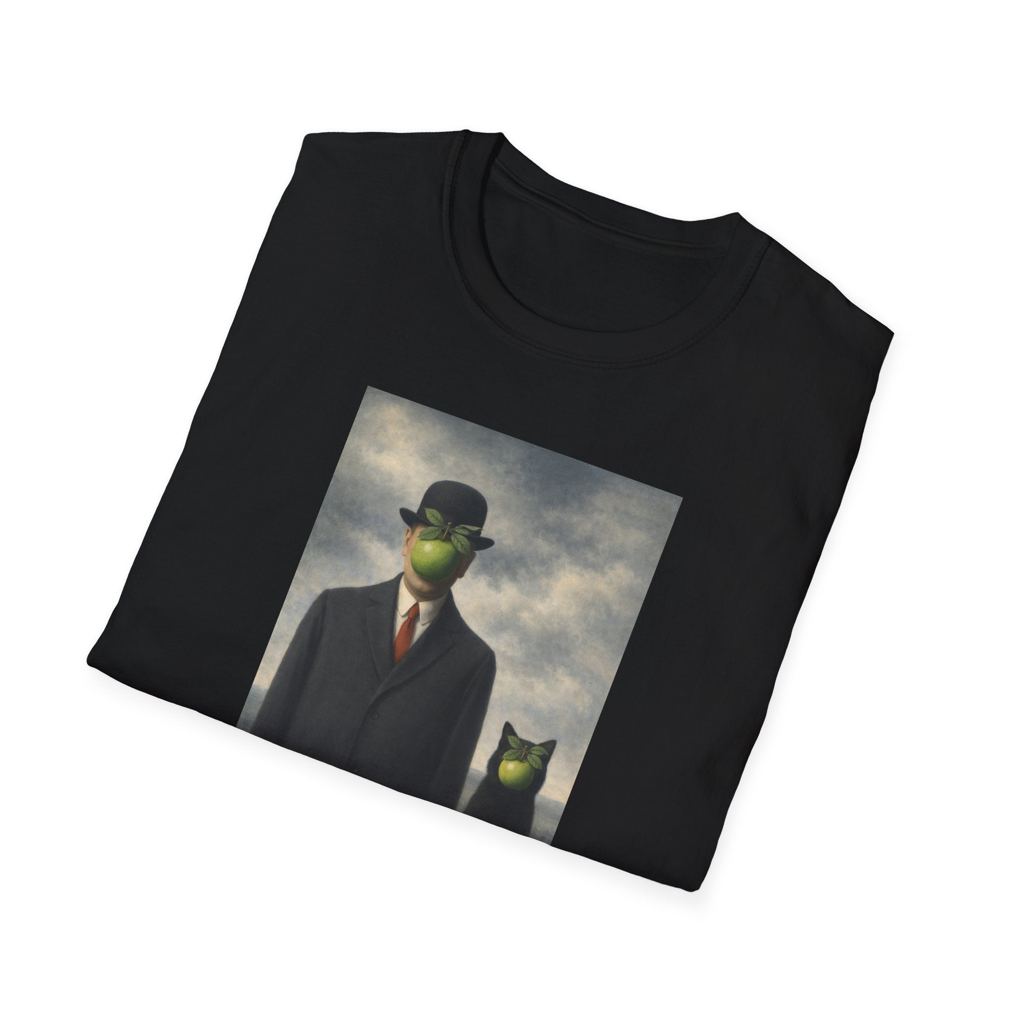Surreal Magritte-Inspired Man with Apple T-Shirt — Vintage Surrealist Art Tee