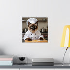 Póster de gato chef: adorable gato siamés con traje de chef, arte mural vertical mate