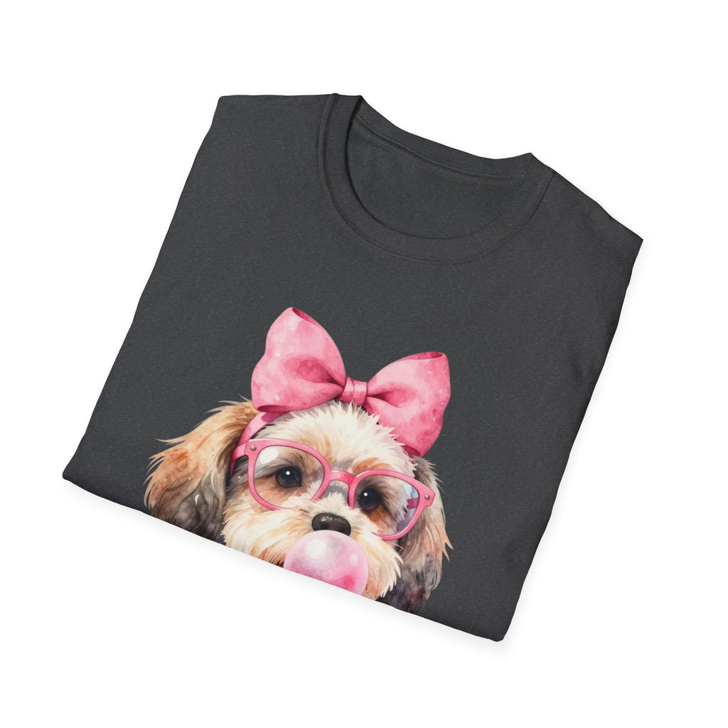 Shih Tzu Bubblegum Bow T-Shirt — Cute Puppy Tee for Dog Lovers