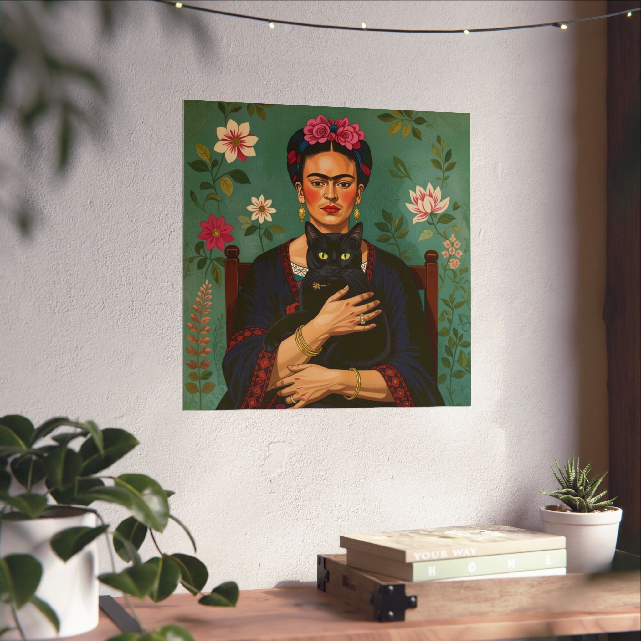 Póster con retrato de gato de Frida — Impresión artística vertical mate