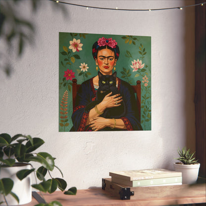 Póster con retrato de gato de Frida — Impresión artística vertical mate