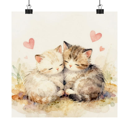 Póster mate de gatitos en acuarela: Gatos durmiendo con corazones
