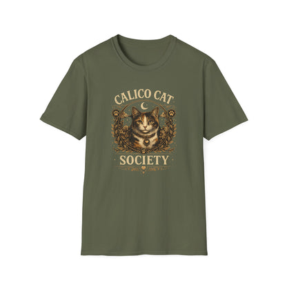 Calico Cat Society T-Shirt — Vintage Moon & Floral Cat Graphic