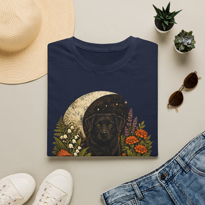 Witch’s Companion Black Dog T-Shirt — “Garden Witch’s Companion” Moon & Floral Tee