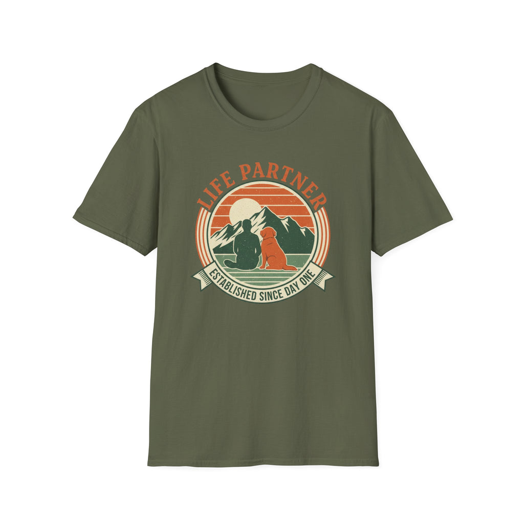 Life Partner Dog T-Shirt — "Established Since Day One" Retro Camping Tee