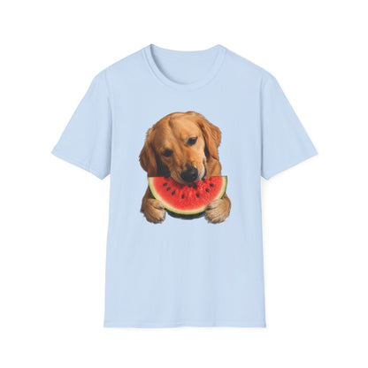 Dog Eating Watermelon T-Shirt — Cute Golden Retriever Summer Tee