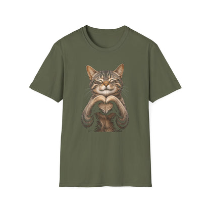 Smiling Tabby Cat Heart Pose T-Shirt