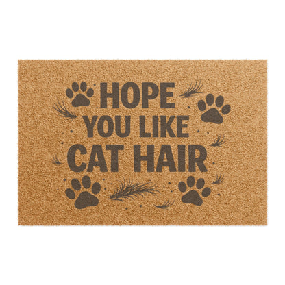 Felpudo de bienvenida con forma de pata de gato, "Espero que te guste el pelo de gato".