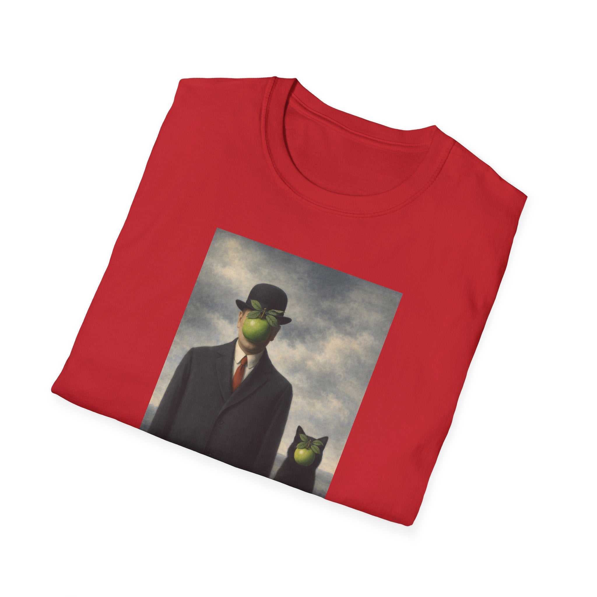 Surreal Magritte-Inspired Man with Apple T-Shirt — Vintage Surrealist Art Tee