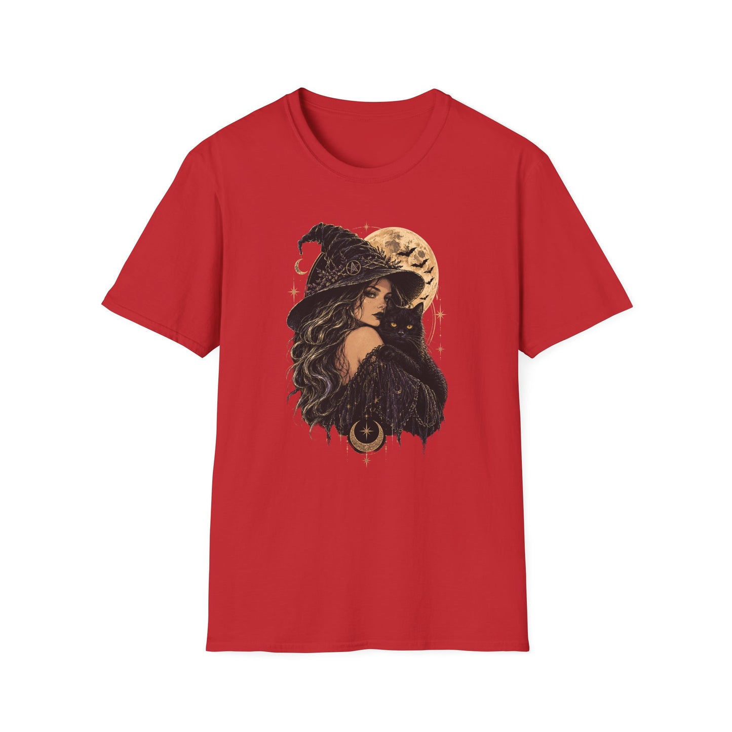 Witch & Black Cat Moon T-Shirt — Mystical Halloween Graphic Tee