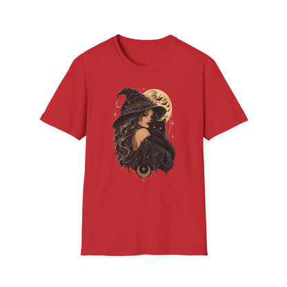 Witch & Black Cat Moon T-Shirt — Mystical Halloween Graphic Tee