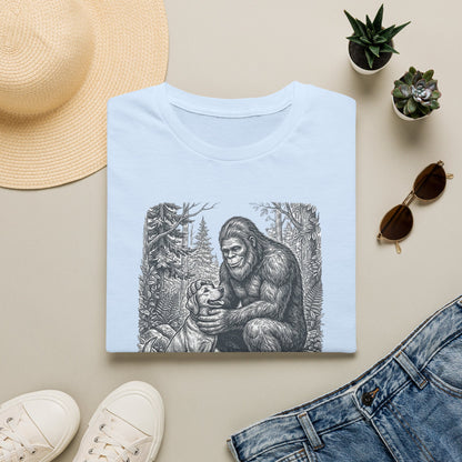 Bigfoot & Dog Graphic T-Shirt — Retro Wilderness Sasquatch Design