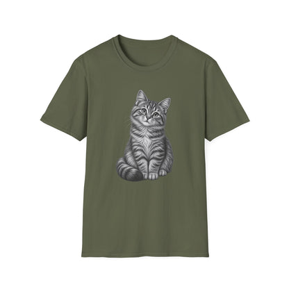 Cat Portrait T-Shirt — Realistic Gray Tabby Kitten Tee