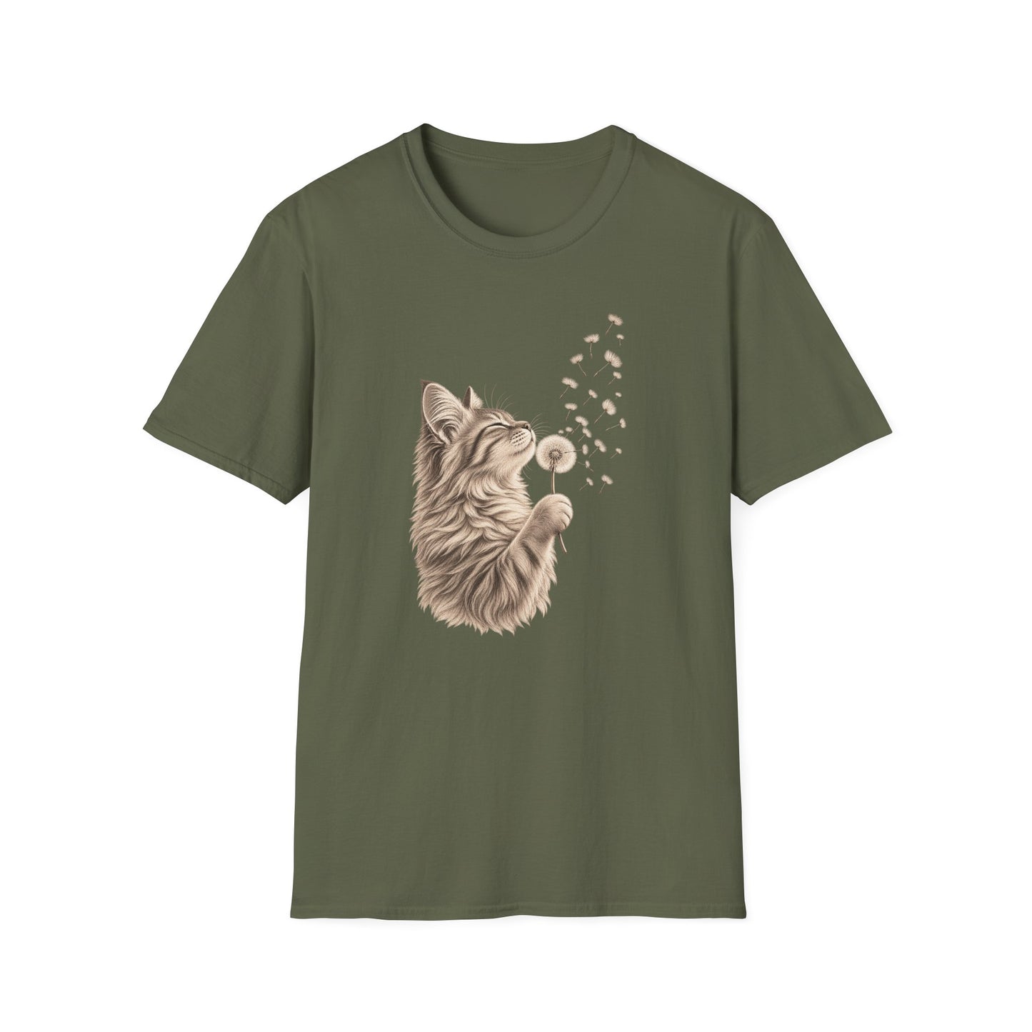 Cat Dandelion T-Shirt — Cute Cat Blowing Dandelion Graphic Tee