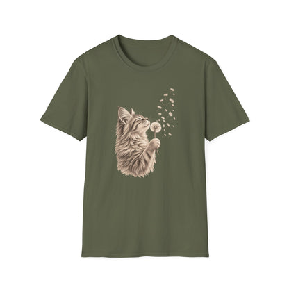 Cat Dandelion T-Shirt — Cute Cat Blowing Dandelion Graphic Tee