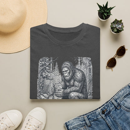 Bigfoot & Cat T-Shirt — Vintage Sasquatch Forest Illustration