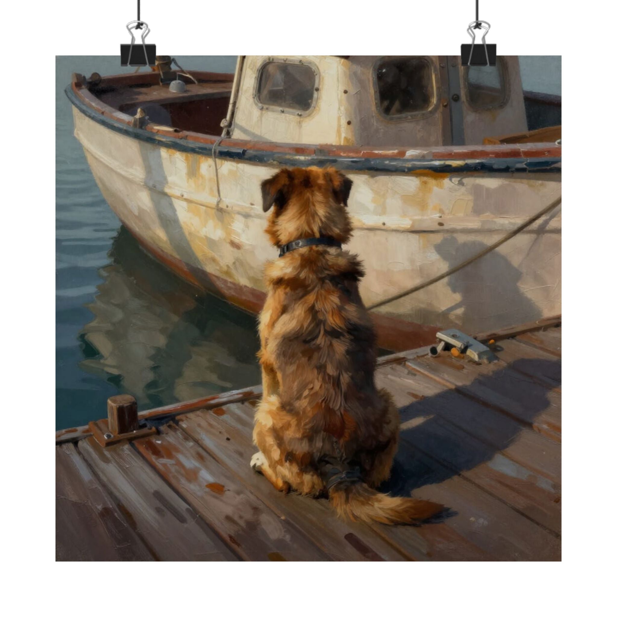 Dog at the Dock Matte Poster — Nostalgic Coastal Wall Art for Dog Lovers