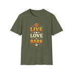 Live Love Bark T-Shirt — Funny Dog Lover Tee with Paw Prints
