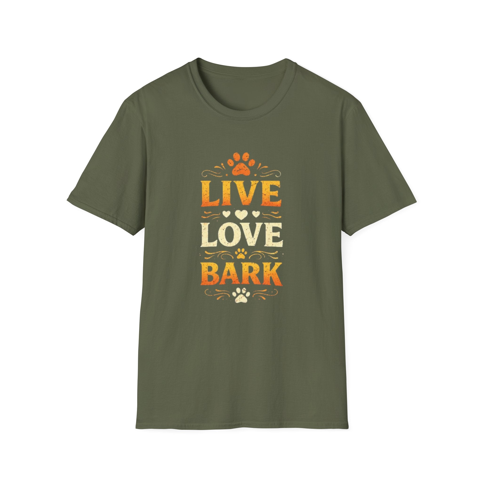 Live Love Bark T-Shirt — Funny Dog Lover Tee with Paw Prints