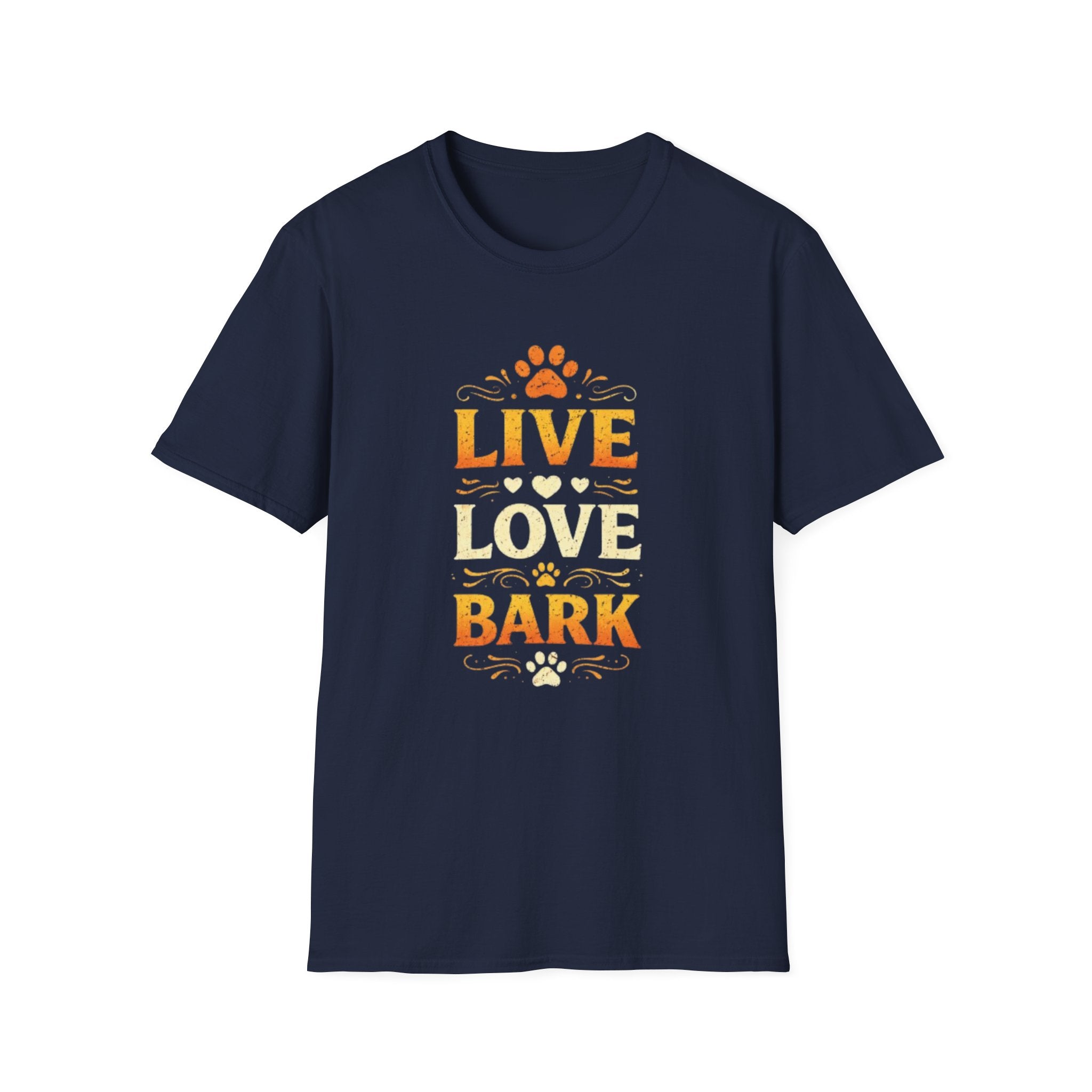 Live Love Bark T-Shirt — Funny Dog Lover Tee with Paw Prints