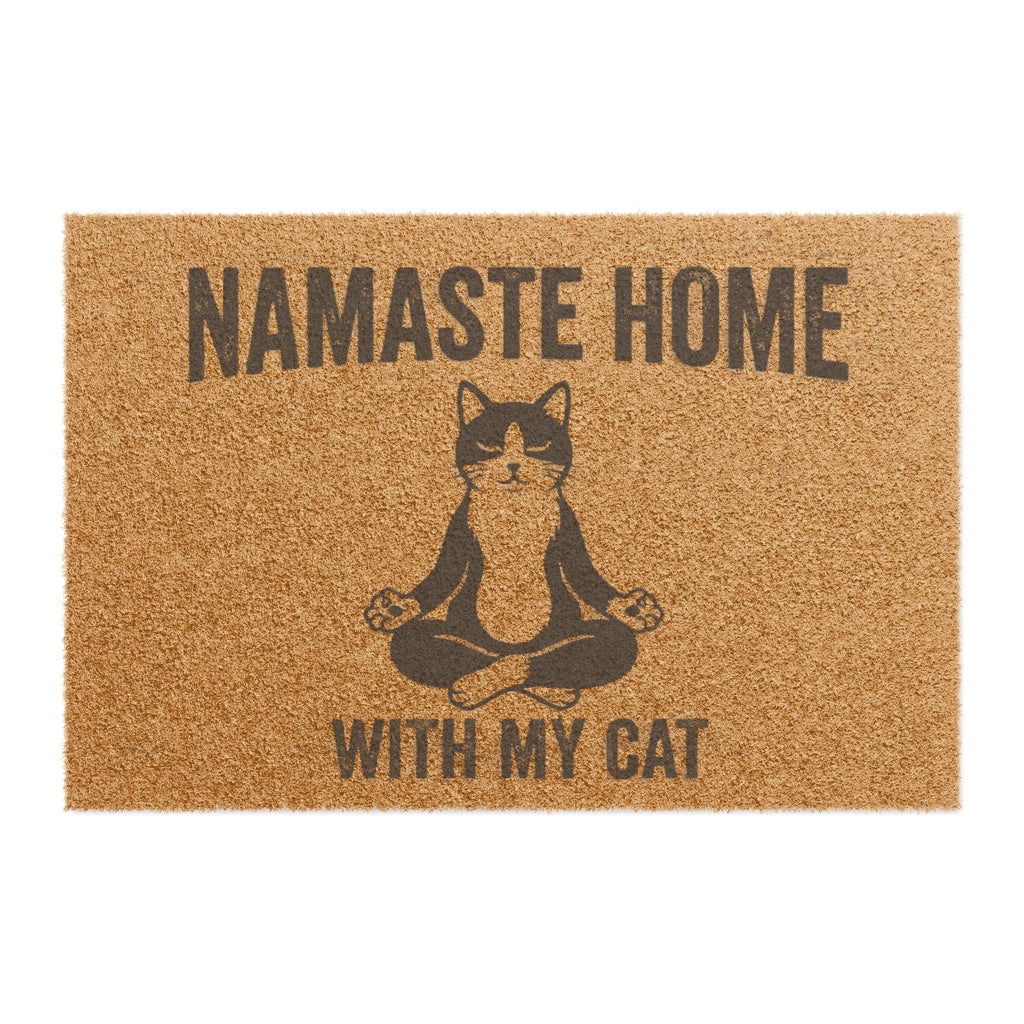 Namaste Home Doormat — "Namaste Home With My Cat" Cat Yoga Welcome Mat