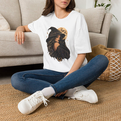 Witch & Black Cat Moon T-Shirt — Mystical Halloween Graphic Tee