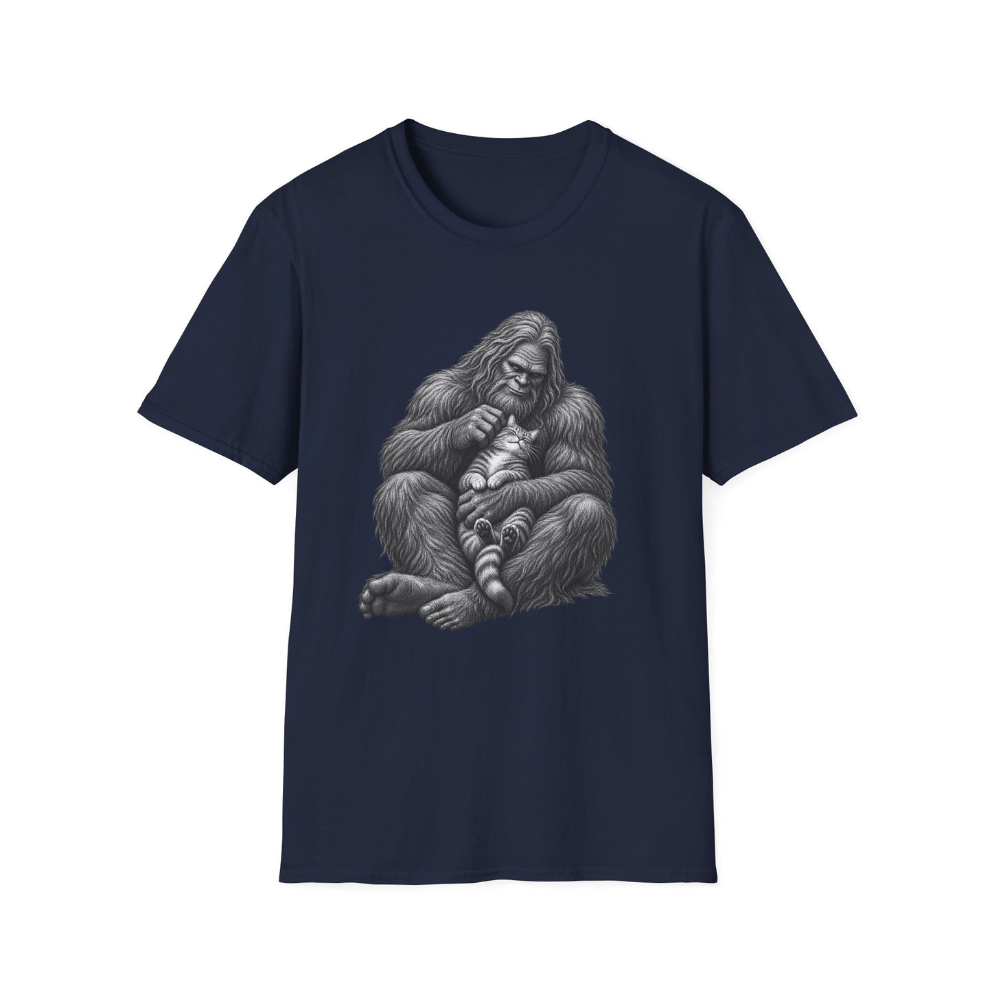 Bigfoot & Kitten T-Shirt — Cute Sasquatch Holding Cat Graphic Tee