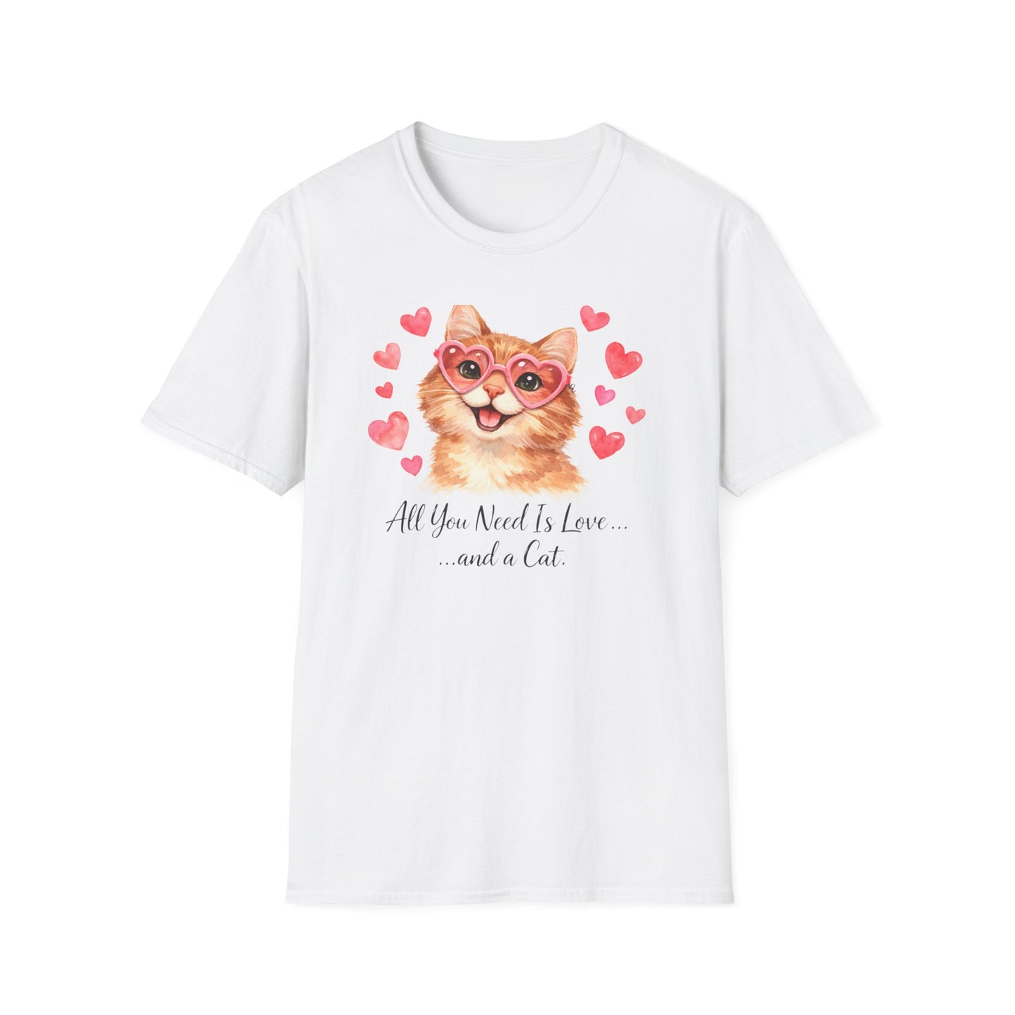 All You Need Is Love... and a Cat T-Shirt — Cute Heart Sunglasses Kitty Tee