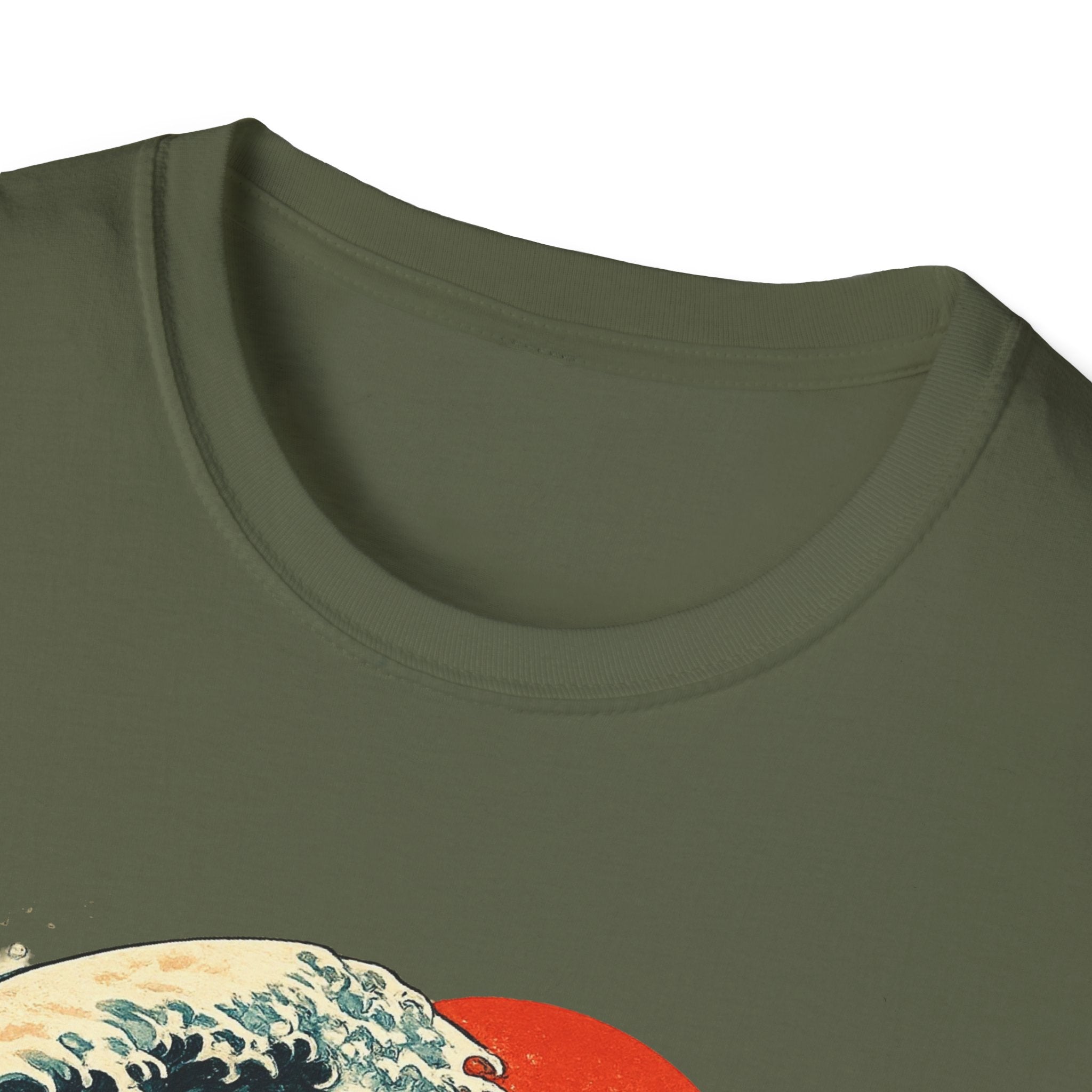 Camiseta Surfing Cat — Camiseta con gráfico de atardecer estilo japonés con olas retro