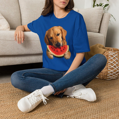 Dog Eating Watermelon T-Shirt — Cute Golden Retriever Summer Tee