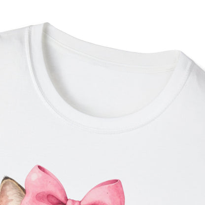 Camiseta de gato adorable: gatito con gafas, lazo rosa y chicle