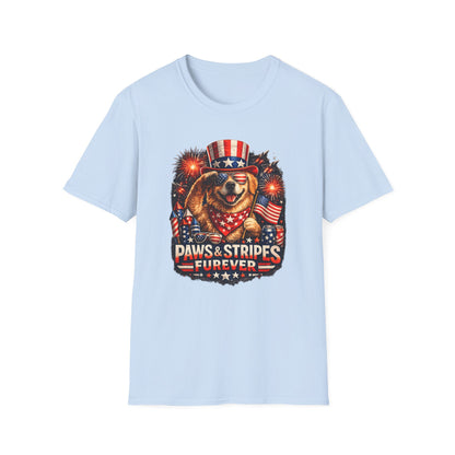Patriotic Dog T-Shirt — "Paws & Stripes Forever" 4th of July Tee