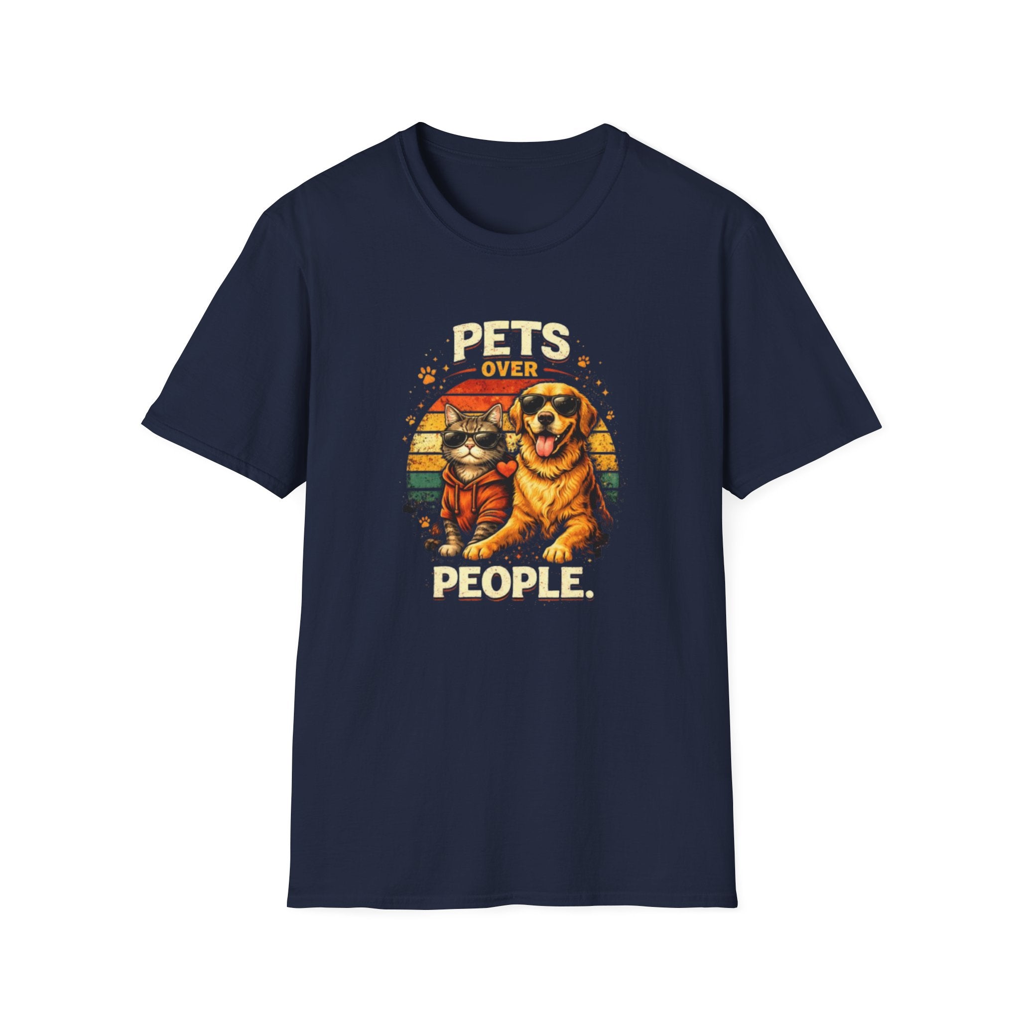 Pets Over People T-Shirt — Retro Cat & Dog Graphic Tee for Pet Lovers