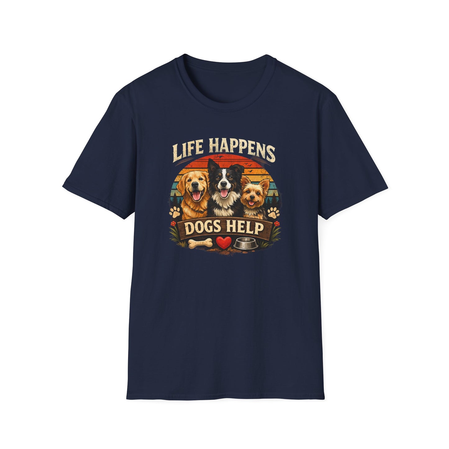 Life Happens Dogs Help T-Shirt — Vintage Rescue Dog Lover Tee