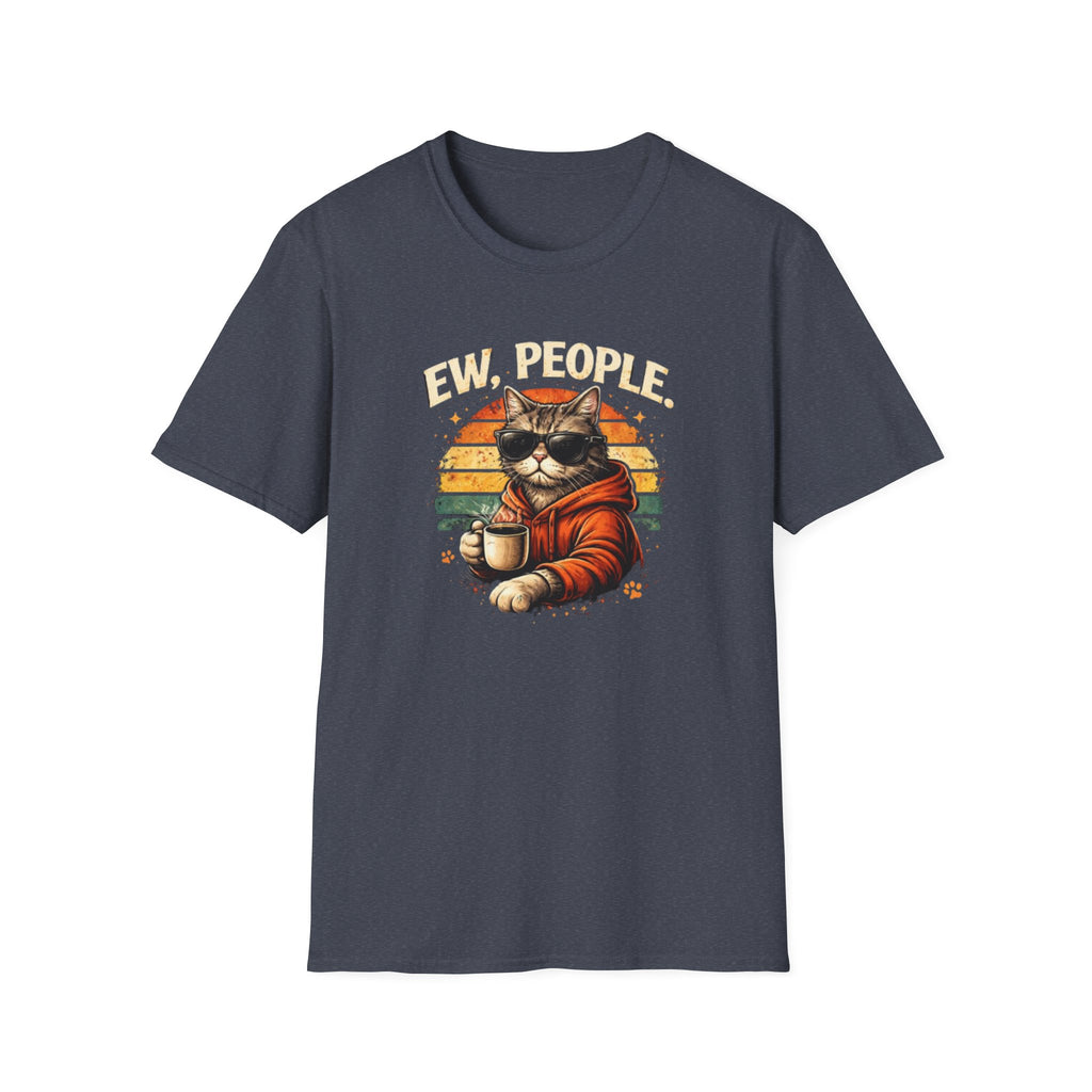Cat Coffee Vintage T-Shirt — "Ew, People" Retro Cat with Mug Graphic