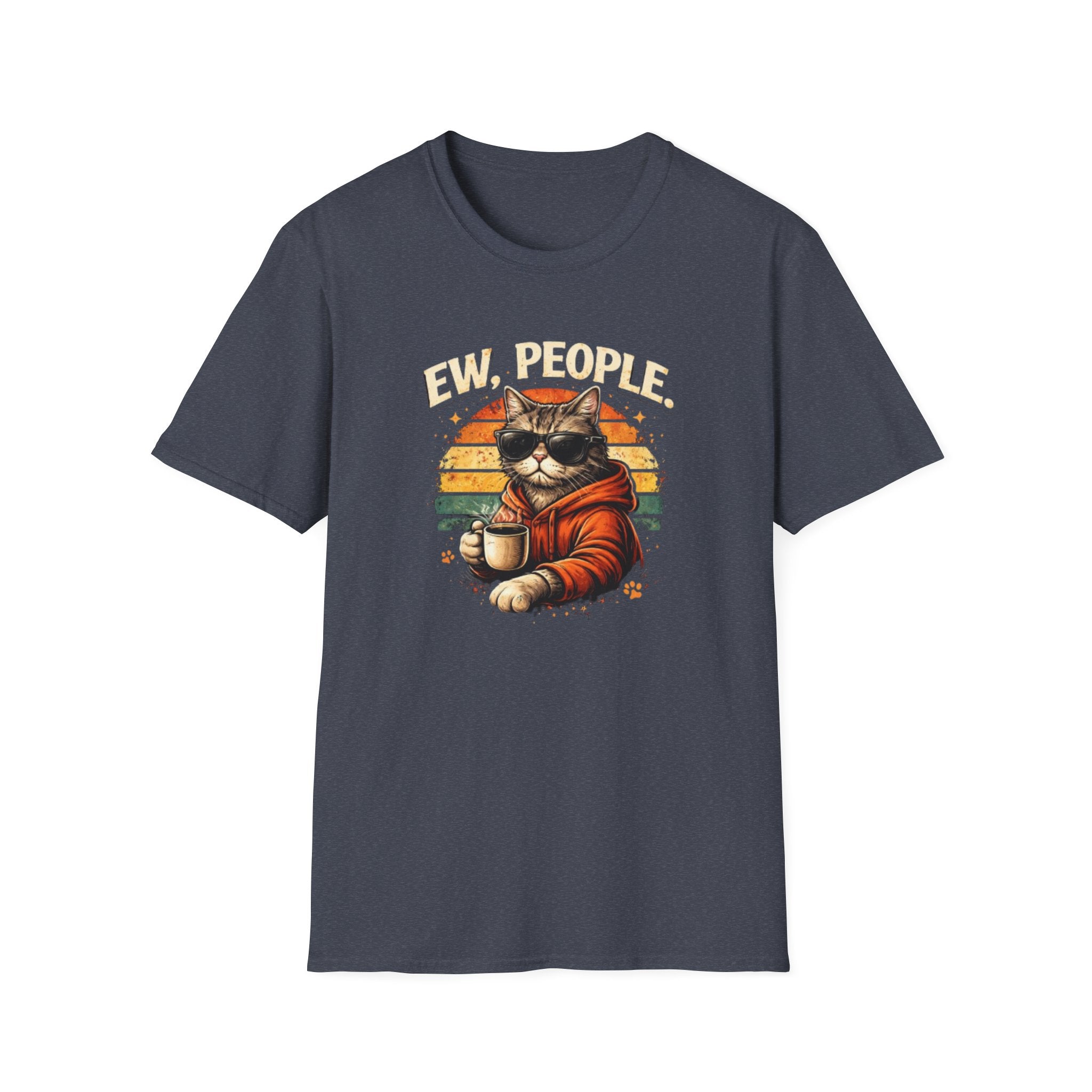 Cat Coffee Vintage T-Shirt — "Ew, People" Retro Cat with Mug Graphic