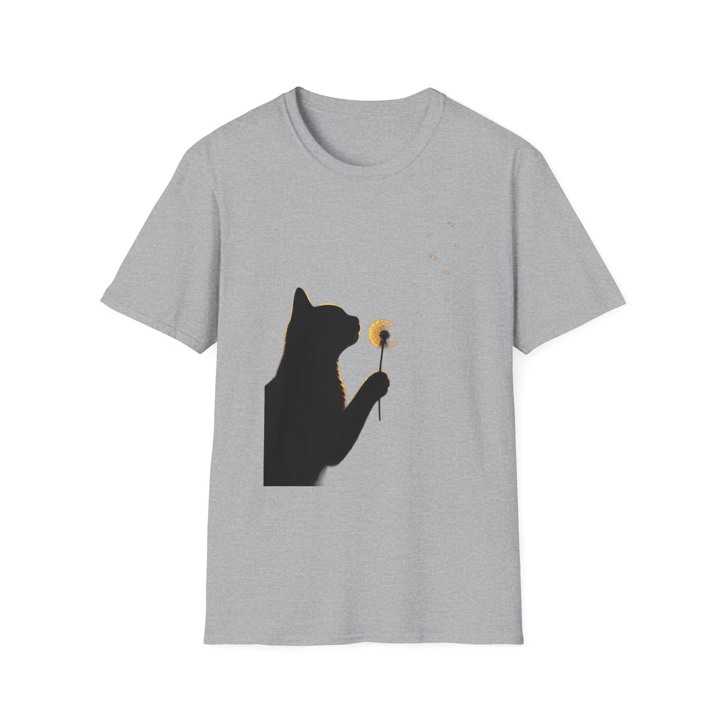 Cat Silhouette Dandelion Tee — Whimsical Night Cat T-Shirt