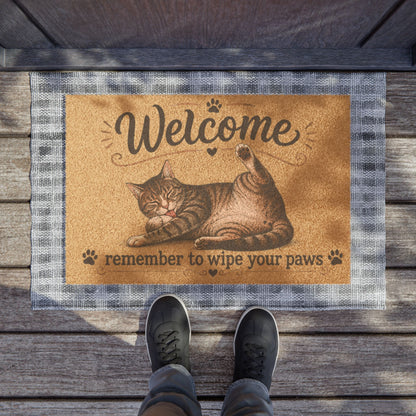 Welcome Cat Doormat - "Welcome, remember to wipe" Cute Kitty Entry Mat