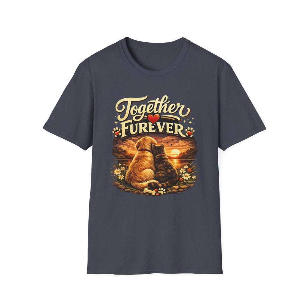 T-Shirt — "Together Furever" Dog and cat Sunset Graphic Tee
