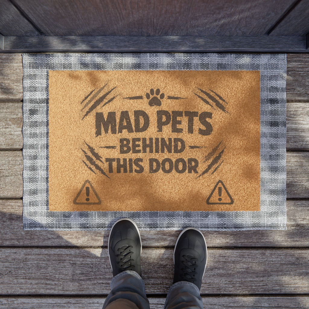 Doormat - "Mad Pets Behind This Door" Funny Pet Warning Coir Welcome Mat