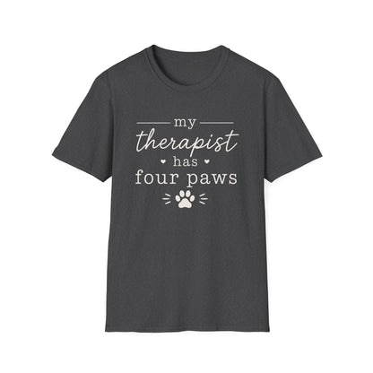 Pet Lover T-Shirt — "My Therapist Has Four Paws" Cute Dog & Cat Therapy Tee