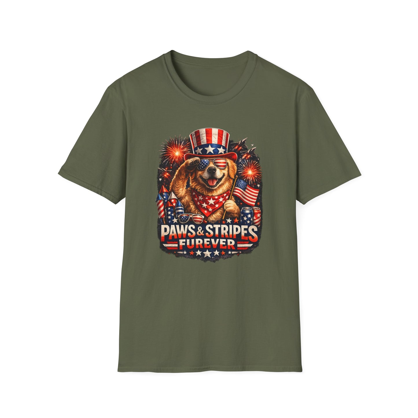 Patriotic Dog T-Shirt — "Paws & Stripes Forever" 4th of July Tee